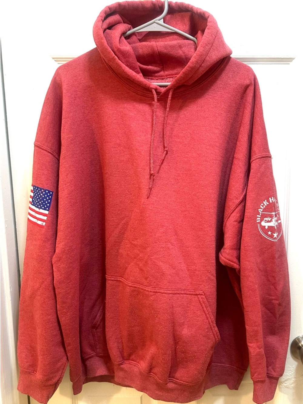 Light Red/Dark Coral Black Hawk Style  Hoodie with Sleeve Emblems